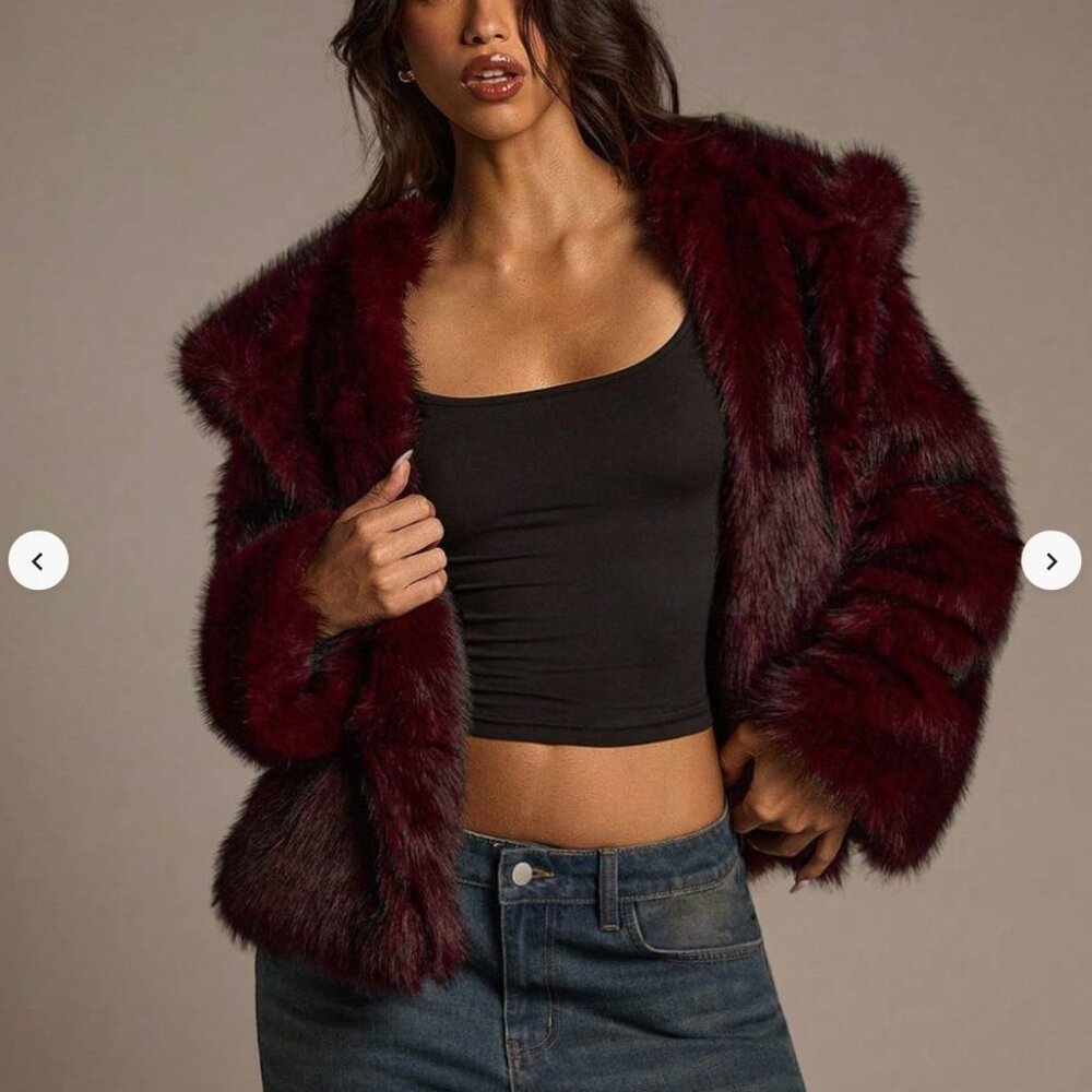 Plush Burgundy Teddy Jacket - Luxe Faux Fur Women’s Coat